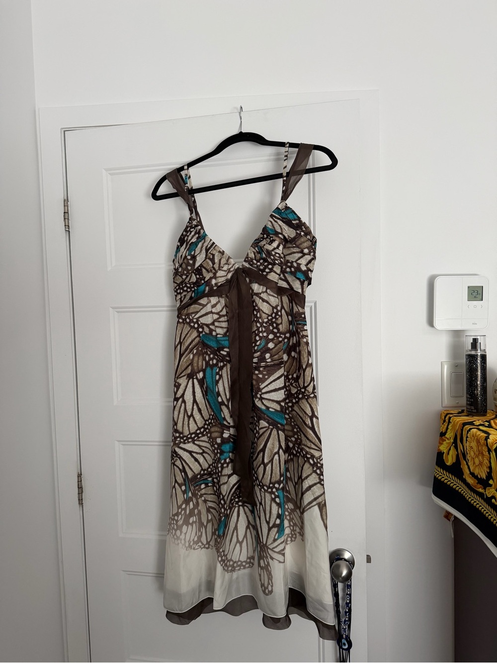 Boss Brown & Teal Butterfly-Print Midi Dress